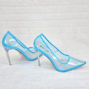 PVC Jelly Translucent High Heel Pointy Toe Stiletto Pumps Shoes Blue Ba…